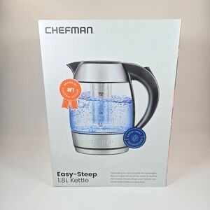 Chefman Easy-Steep 1.8L Electric Kettle Glass Stainless Steel RJ11-17-TI-WM NEW